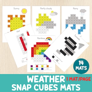 Tapis cubes en forme de météo - Cartes à tâches pour les cubes - Préscolaire, maternelle - Jeu de mathématiques - Activité de motricité fine - Exercices de comptage