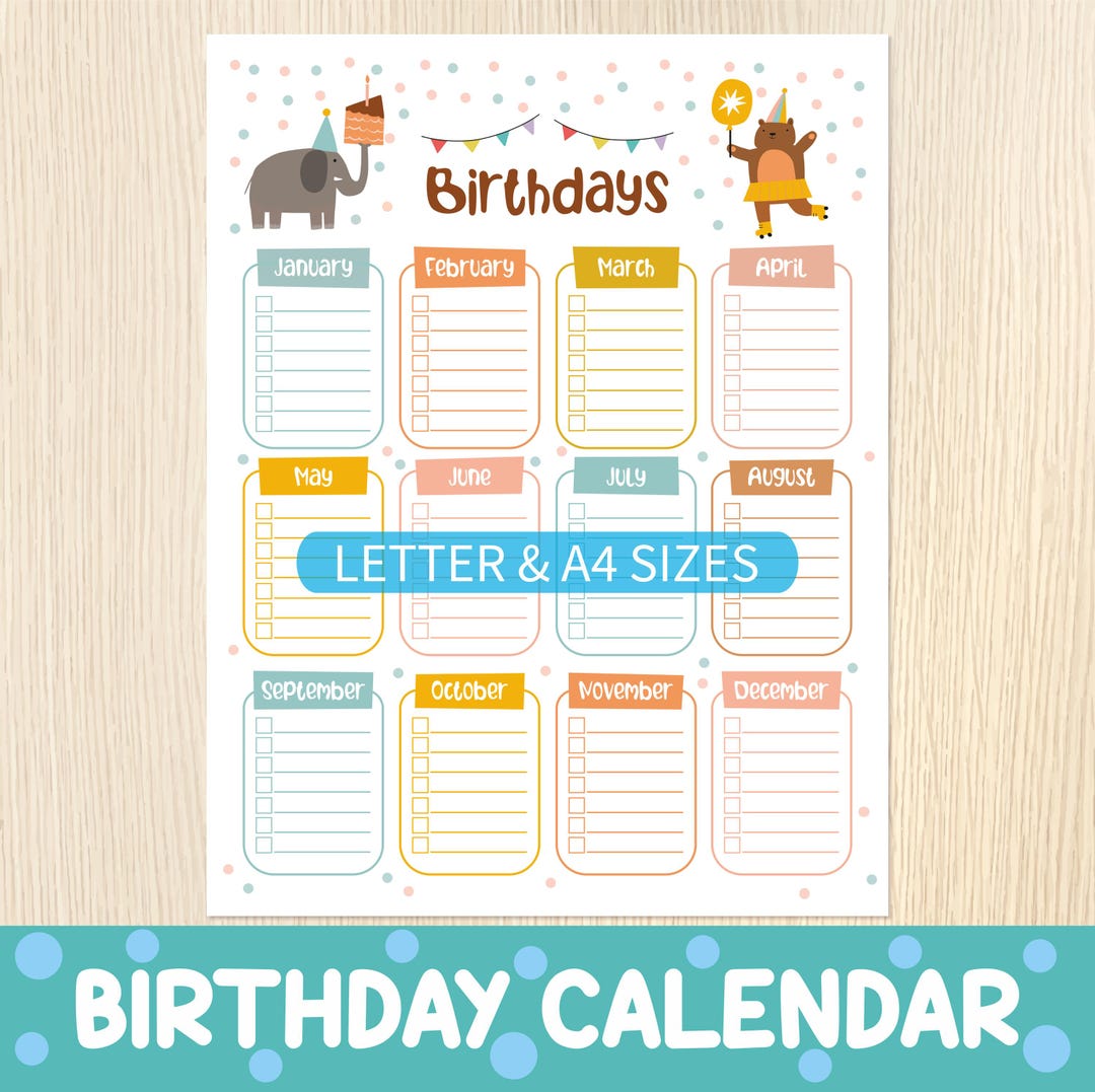 Birthday Calendar Birthday List Birthday Tracker Birthday Organizer