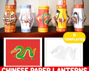 Chinese New Year Paper Lantern Craft – Lunar New Year Lantern Templates – Color and Black & White Versions – Lunar New Year Party Activity