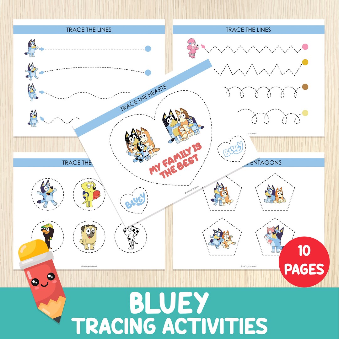 Bluey Tracing Practice, Pre-writing Worksheets, Toddler, Preschool ...