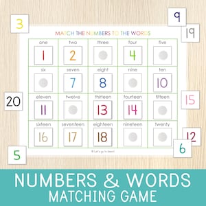 Number Matching Game, Numbers 1-20, Numbers Worksheet, Math Centers Activity, Kindergarten, Counting, Homeschool, Educational Printable