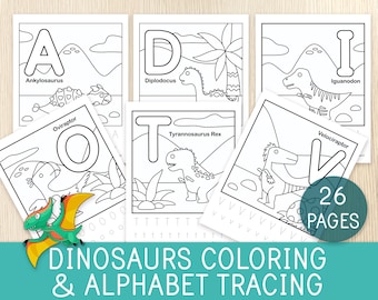 Dinosaurs Coloring & A-Z Alphabet Letter Tracing Worksheets, Handwriting Practice, Preschool, Kindergarten, Dinosaur Busy Book,Learning Pack