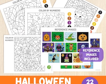 Halloween  Color by Number, Halloween Coloring Pages, Halloween Worksheets, Halloween Party Activity, Preschool & Kindergarten, Printable