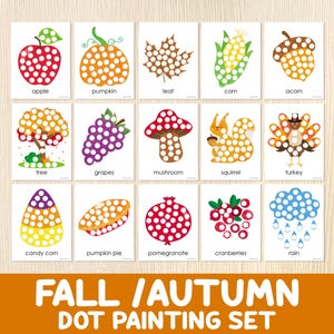 Fall Do A Dot Paintings, Autumn Activity, 15 Worksheets, Toddler, Preschool Game, Fine Motor Skills, Montessori Style, Educational Printable