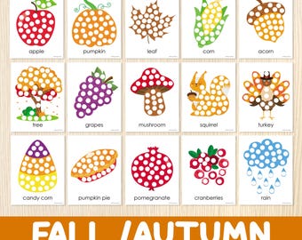Fall Do A Dot Paintings, Autumn Activity, 15 Worksheets, Toddler, Preschool Game, Fine Motor Skills, Montessori Style, Educational Printable