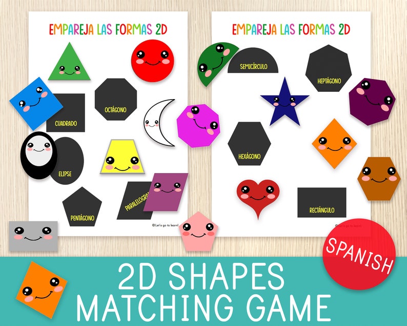 Shapes Matching Game in SPANISH 16 2D Shapes Shadow Matching Etsy