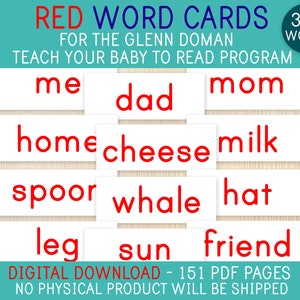 Red Word Cards, Glenn Doman Teach Your Baby to Read Program, 302 Single Word Cards,Reading Cards,Doman Method,Special Needs,Baby Stimulation