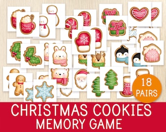 Christmas Cookies Memory Game - Christmas Matching Activity, Toddler, Preschool, Christmas Party, Christmas Busy Book, Busy Bag, Quiet Time