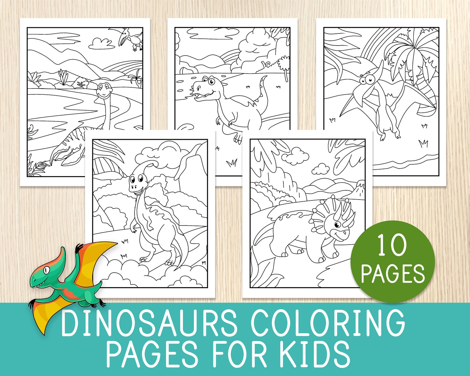 Dinosaurs Coloring Pages 10 Sheets for Kids Dinosaur | Etsy