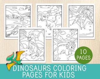 Kleurplaten dinosaurussen - 10 vellen voor kinderen - dinosaurus verjaardagsfeestje activiteit - feestartikelen - kleuterschool, kleuterschool, thuisschool