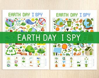 Earth Day I Spy - 2 Printable Games - Look & Find - Counting Game - Spring Activity - Spring Party Game -Family Game - I Spy for Kids
