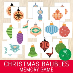 Christmas Baubles Memory Game, Matching Activity, Toddlers, Preschool Centers, Xmas Games, Educational Printable, Family Party, Homeschool