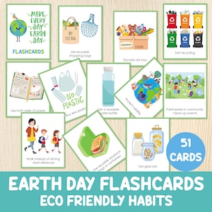 Earth Day Flashcards, Eco-vriendelijke gewoonten, Kleuterschool, Kleuterschool, Centra, 22 april, Milieu, Ecologie, Ga groen, Afdrukbare kaarten