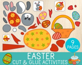 Easter Cut & Glue Activities, 9 Worksheets, Preschool, Kindergarten, First Grade, Scissor Skills, Cutting Practice, Paper Crafts, Printable