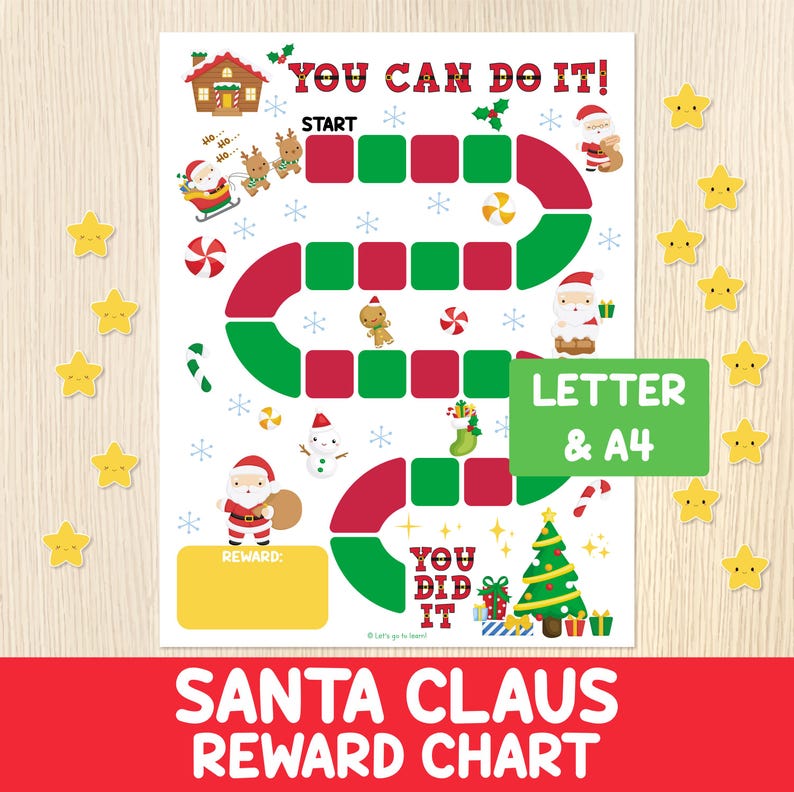 Christmas Reward Chart - Cute Santa Sticker Chart - Toddler, Preschool ...