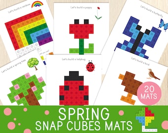 Spring Snap Cubes Mats, Connecting Cubes Task Cards, Preschool, Kindergarten Game, Math Centers, Fine Motor Skills, Counting Activity