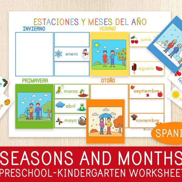 Month of the Year and Seasons in SPANISH, Preschool, Kindergarten, Busy Book Pages, Spanish Classroom, Spanish Busy Book, Circle Time