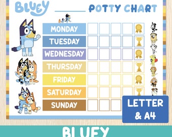 Bluey Potty Training Chart For Kids, Printable Reward Chart, Goals, Educational, Toddler, Preschool