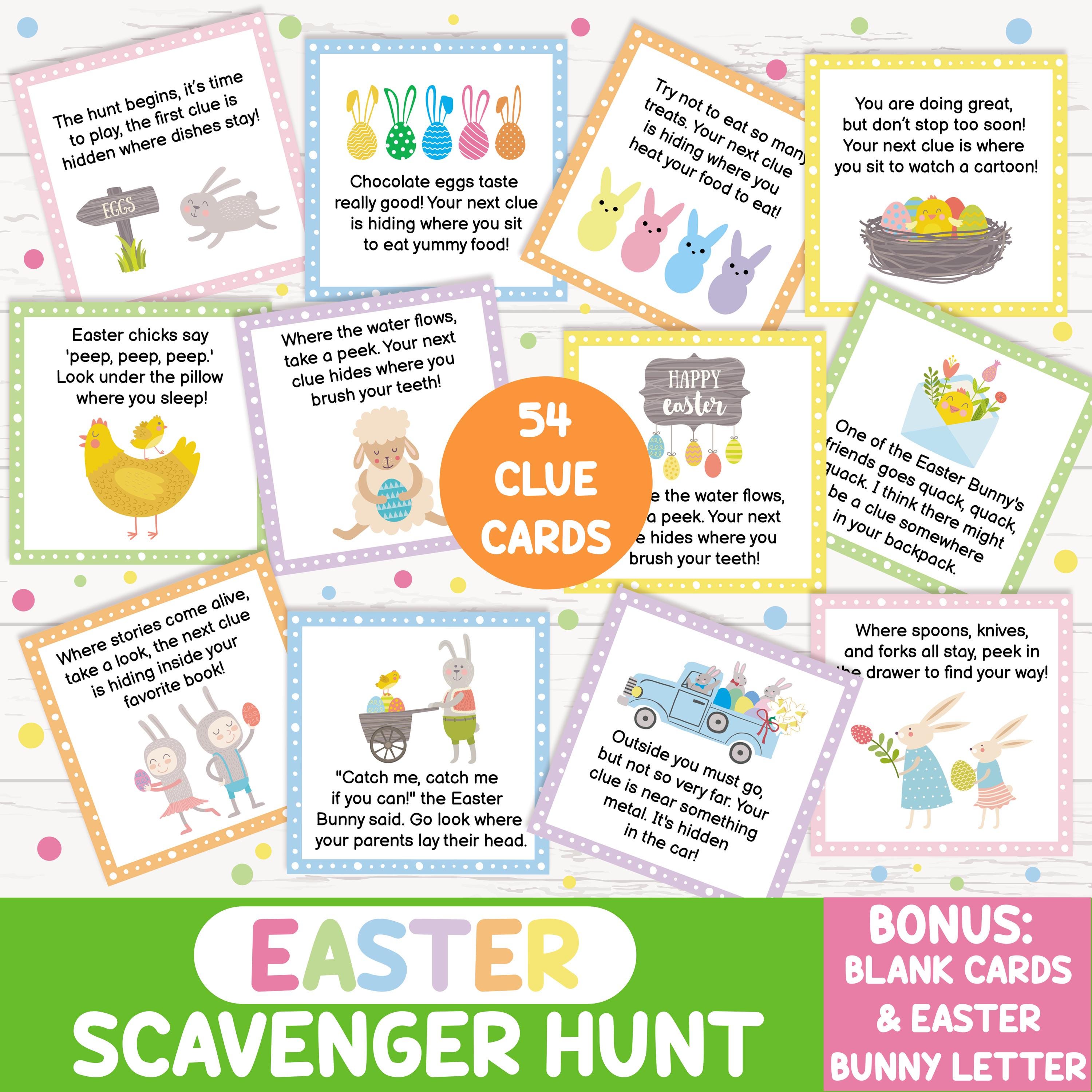 Easter Egg Hunt Clue Cards | Printable Easter Egg Hunt Clues | Easter ...