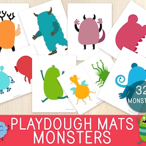 Monster Playdough Mats - Halloween Mats - Activity Mats - Dough Pages - Toddler Game - Preschool Craft -Sticker Mats - Birthday Party Game