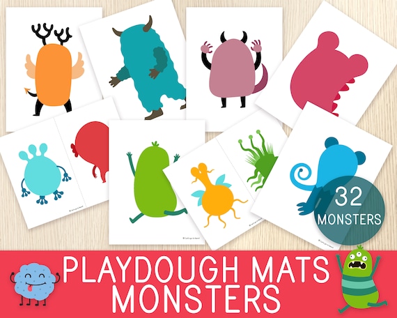 Monster Playdough Mats, 32 Printable Mats, Activity Mats, Modeling