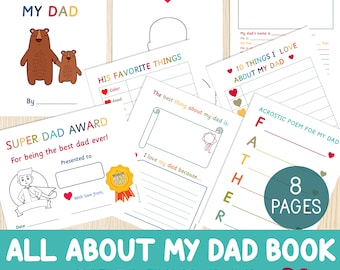 All About My Dad Book, Father&#39;s Day Gift, Birthday, Present for Dad, Craft for Kids, Father&#39;s Day Questionnaire, Happy Father&#39;s Day, No Prep