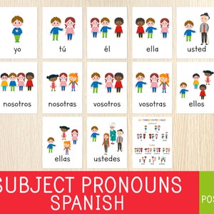 Spanish Pronouns Posters, 13 Printable Charts, Home and Spanish Classroom Decor, Subject Pronouns, Educational Printable, Teaching Materials