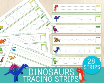 Dinosaurs Tracing Strips, Tracing Practice, Toddler, Preschool, Handwriting Practice, Worksheets, Literacy Centers, Fine Motor Skills
