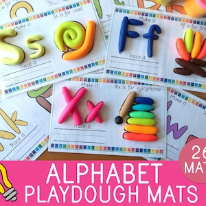 Alphabet Playdough Mats, Actividad Play Doh, Práctica de rastreo ABC, Preescolar, Pre-K, Jardín de infantes, Letras, Alfabetización, Educación en casa, Montessori