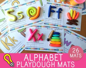 Alphabet Playdough Mats, Play Doh Activity, ABC Tracing Practice, Preschool, Pre-K, Kindergarten, Letters, Literacy, Homeschool, Montessori