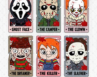 Horror Tarot Card SVG Bundle - Horror Movie Cards Png Clipart - Halloween Sublimation Shirts - Cricut Vector Cut Files - Killer Characters