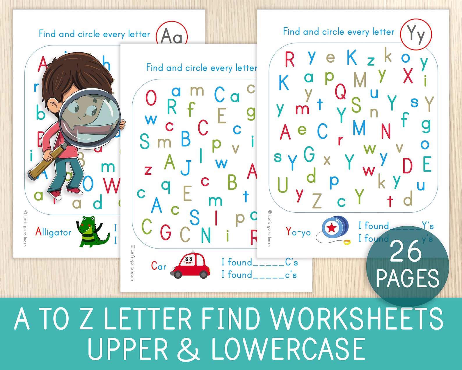 A to Z Letter Find Worksheets Upper & Lowercase Alphabet  Etsy