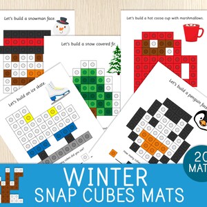 Tapis d'éveil hivernal, Cartes de tâches pour cubes, École maternelle, Jeu pour la maternelle, Centres de mathématiques, Motricité fine, Éducation à imprimer