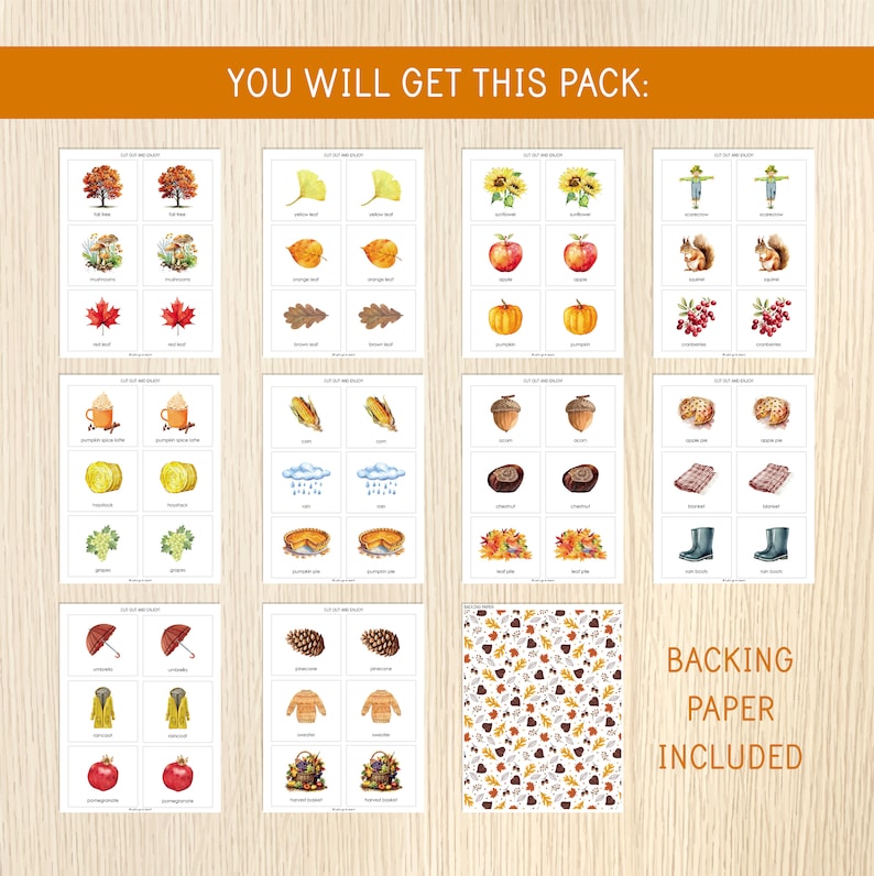 Fall Object Memory Fall Memory Game, Autumn Matching Activity, Fall Vocabulary, Visual ...