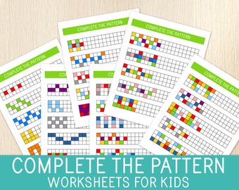 Pattern Worksheets for Kids, Pattern Practice, Color Patterns,  Activities for Kids, Preschool, Kindergarten, First Grade, Printable