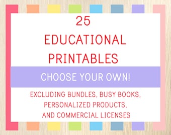 25 Educational Printables - Choose Your Own! - Flashcards, Worksheets, Posters, Games, Coloring Pages - Preschool, Kindergarten, Homeschool