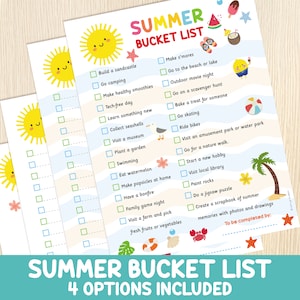 Summer Bucket List for Kids - Summer Activities Template - Summer Fun Checklist - Summer To Do List -Summer Break Children - Activity List