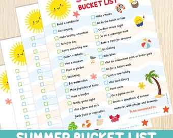 Summer Bucket List for Kids - Summer Activities Template - Summer Fun Checklist - Summer To Do List -Summer Break Children - Activity List