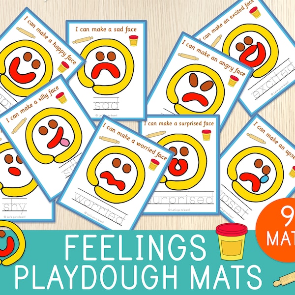 Feelings Playdough Mats, Emotions Cards, Play Doh Mats Visual Cards, Party Activity, Toddler, Preschool, Kindergarten Game,Fine Motor Skills