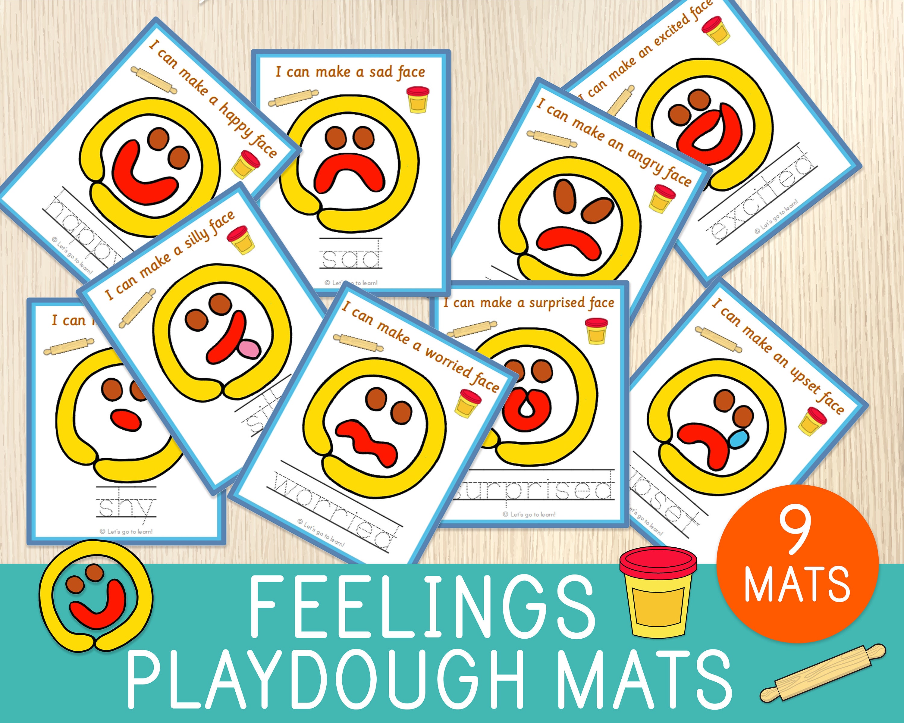 😊😭😡😱 FREE Printable Emotions for Kids Playdough Mats