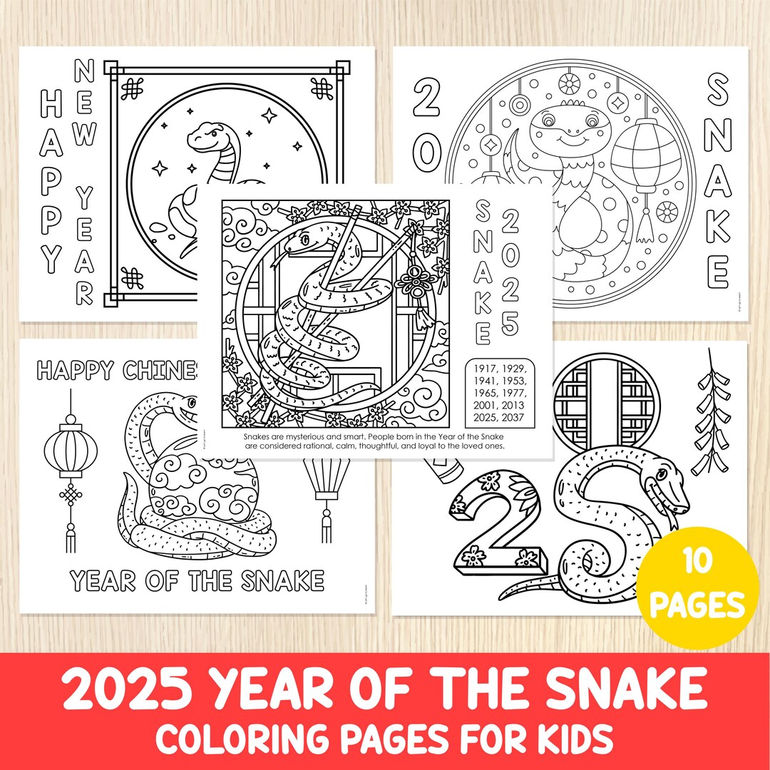 Chinese New Year Coloring Pages 2025 Year of the Snake Lunar New Year