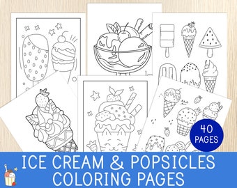 Coloriages de glaces et de sucettes glacées - 40 feuilles - activité estivale - fête d'été - école maternelle - maternelle - école primaire - école à la maison