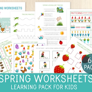 Spring Worksheets, Spring Learning Pack, Spring Busy Book, Preschool, Kindergarten, First Grade,Learning Folder, Activities and Games