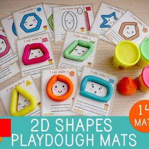 Shapes Play Dough Mats, 14 Visual Cards, Play Doh, Toddler Activity, Preschool, Kindergarten,Party Game, Geometry For Kids,Fine Motor Skills