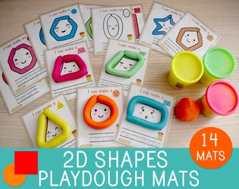 Shapes Play Dough Mats, 14 Visual Cards, Play Doh, Toddler Activity, Preschool, Kindergarten,Party Game, Geometry For Kids,Fine Motor Skills