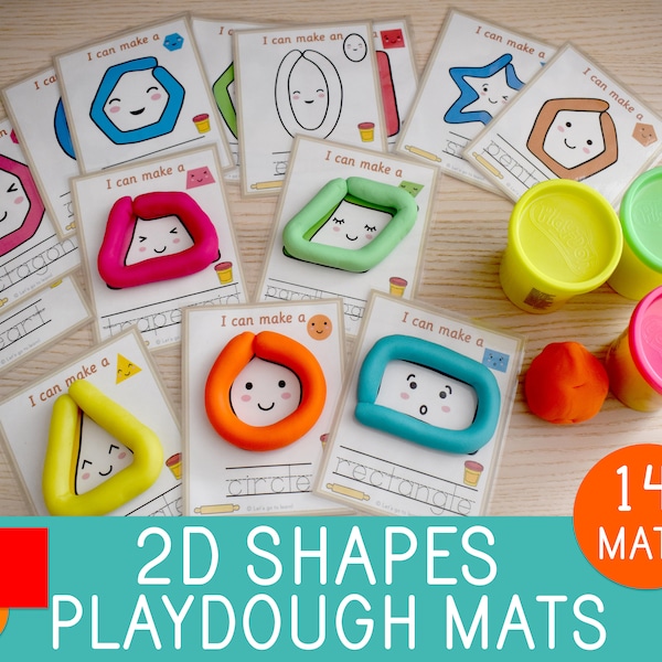 Shapes Play Dough Mats, 14 Visual Cards, Play Doh, Toddler Activity, Preschool, Kindergarten,Party Game, Geometry For Kids,Fine Motor Skills