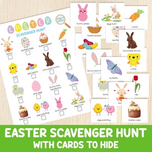 Búsqueda del tesoro de Pascua para niños – Juego imprimible con tarjetas para esconder, para interiores y exteriores, en casa o en el aula