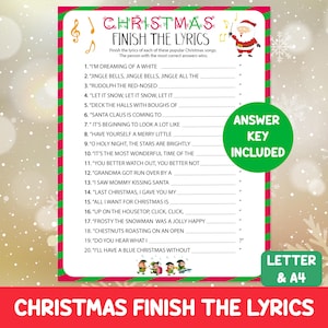 Christmas Finish the Lyrics Game - Christmas Song Trivia Quiz Game - Fun Christmas Game - Teens & Adults - Group Holiday Party Game