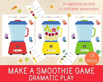 Make a Smoothie Game, Pretend Play, Dramatic Play for Kids, Cutting and Counting Activity, Preschool Centers, Numbers, Math Worksheet,Summer