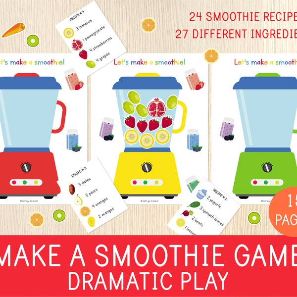 Make a Smoothie Game, Pretend Play, Dramatic Play for Kids, Cutting and Counting Activity, Preschool Centers, Numbers, Math Worksheet,Summer